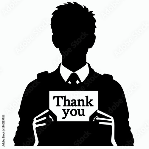 Male Student Holding Thank You Sign Silhouette Representing Gratitude to Teacher