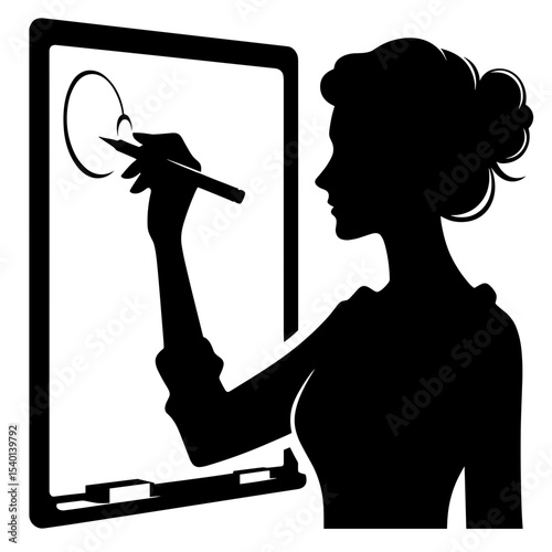 Female Teacher Writing on Board Silhouette Representing Interactive Education