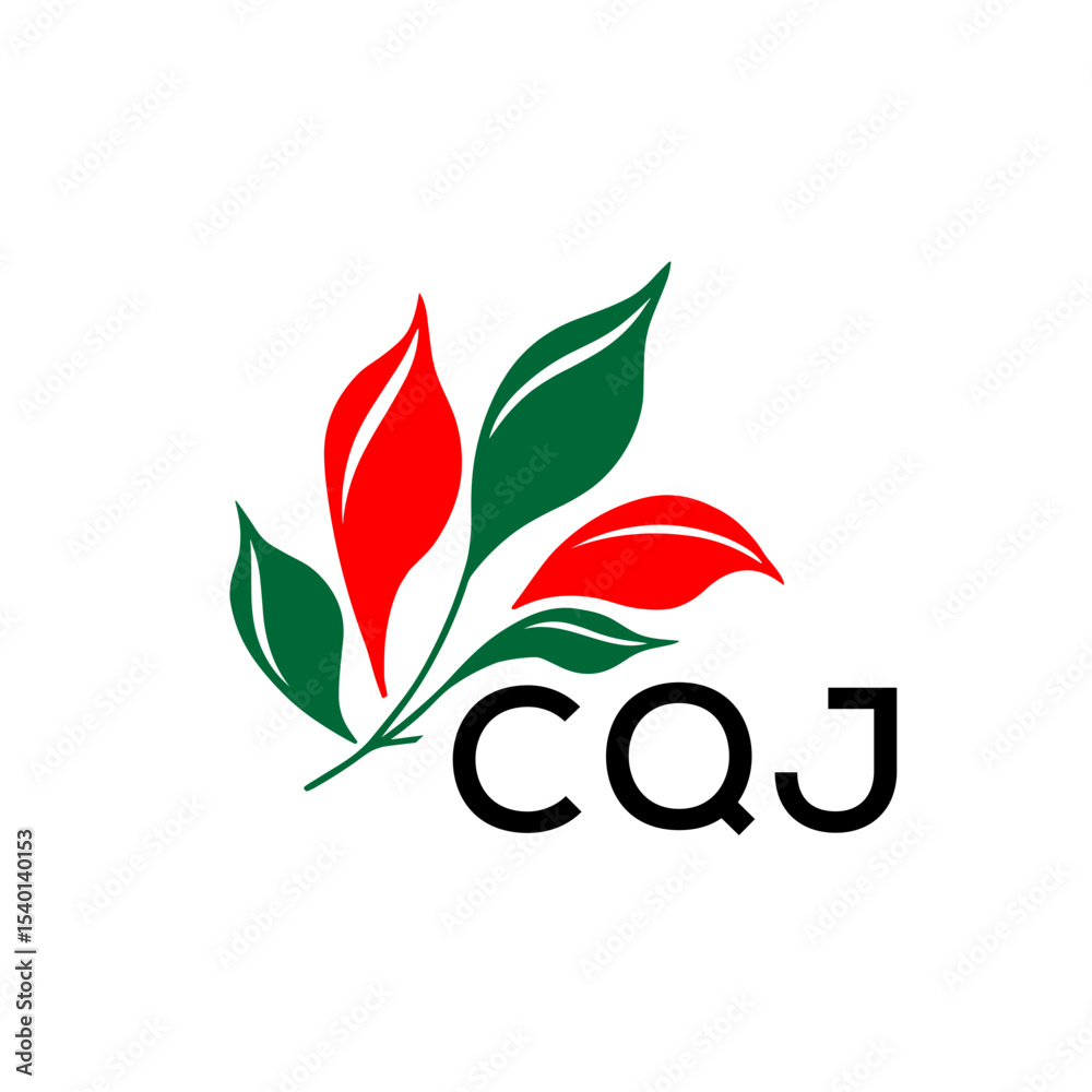 Fototapeta premium CQJ Minimalist Nature Logo with Red and Green, Leaf Design CQJ Later Logo on White Background 