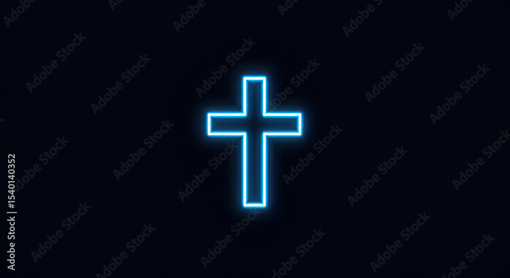 Obraz premium Church cross neon light icon. Glowing sign. Vector isolated illustration