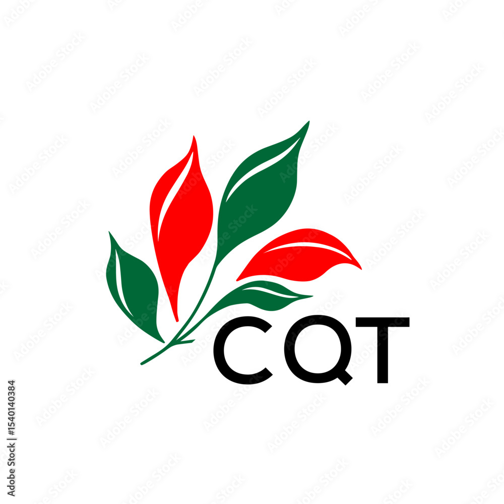 Naklejka premium CQT Minimalist Nature Logo with Red and Green, Leaf Design CQT Later Logo on White Background 