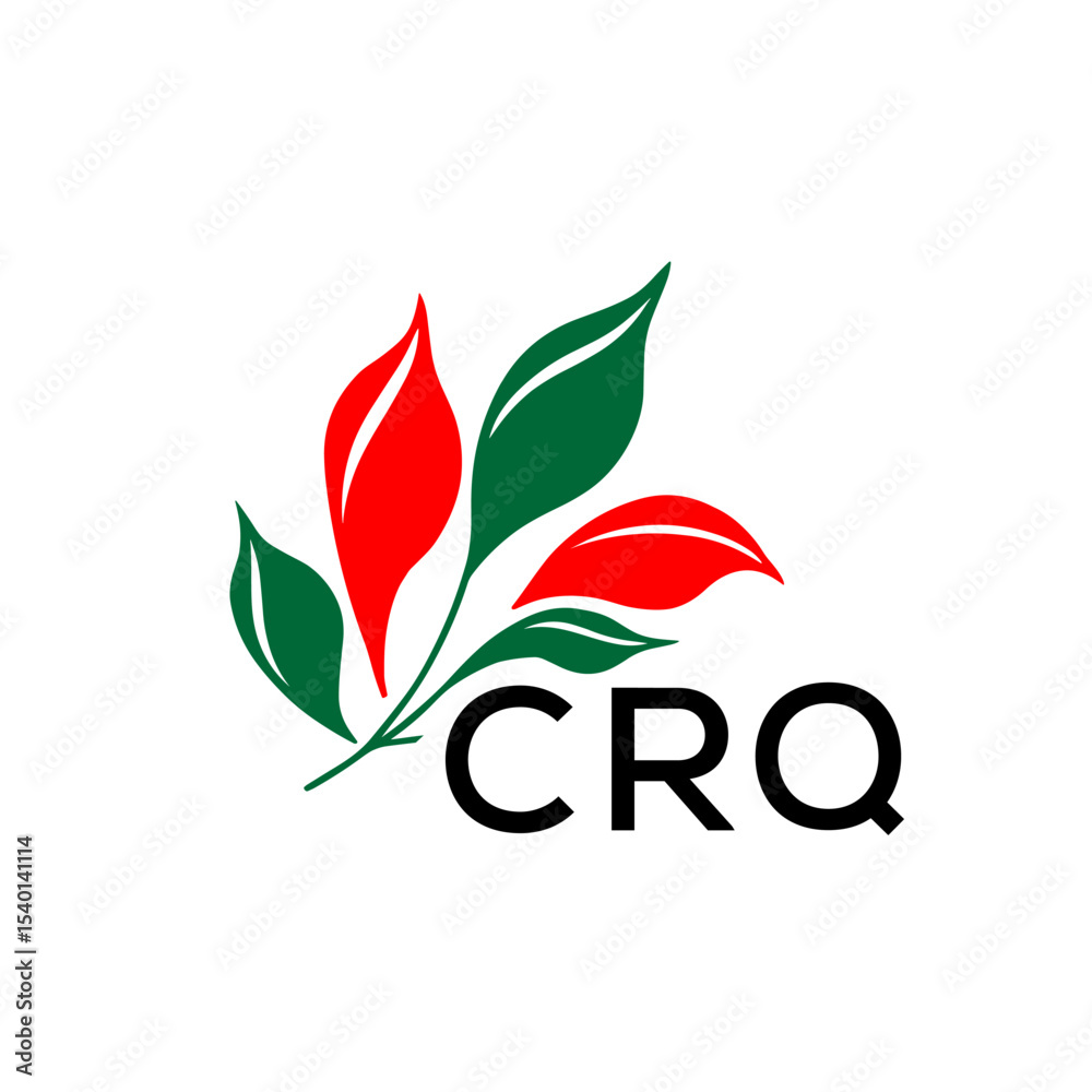 Fototapeta premium CRQ Minimalist Nature Logo with Red and Green, Leaf Design CRQ Later Logo on White Background 