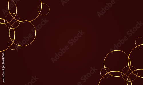 Elegant red background with glowing golden rings frame, ideal for invitations, luxury events.