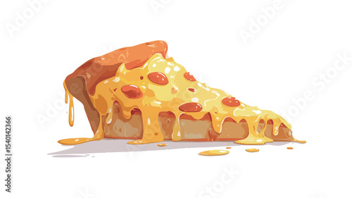 A digital illustration of a single slice of pepperoni pizza with heavily melted cheese dripping down the sides.  The pizza is presented at a slight angle against a plain white background.