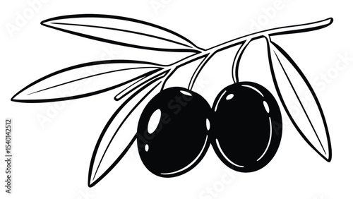 Black Olives on Branch Simple Minimalist Graphic olive branch 1