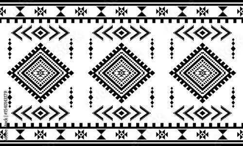 Southwest Native seamless pattern ethnic tribal Aztec geometric Navajo Native American fabric black and white design vector for textile print
