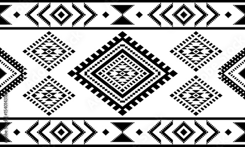 Southwest Native seamless pattern ethnic tribal Aztec geometric Navajo Native American fabric black and white design vector for textile print