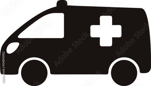 Ambulance vector silhouette, Emergency ambulance symbol icon