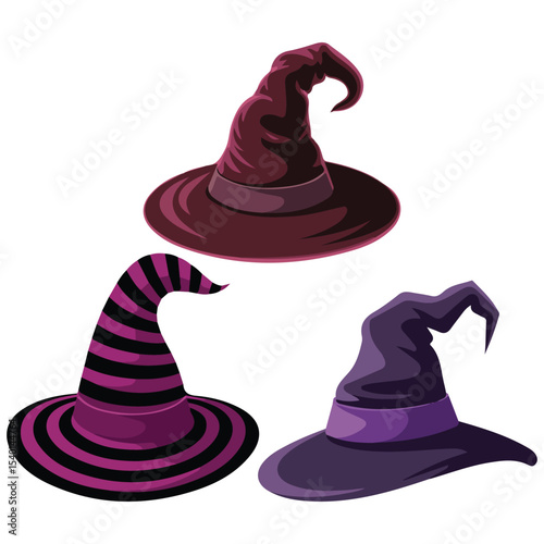 Witch hats Halloween set vector isolated white background