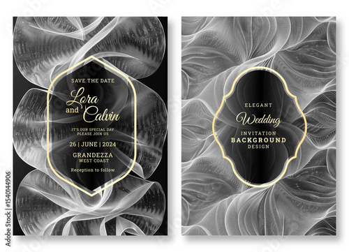 Wedding invitation template, business brochure template, luxury nature art black and white flyer design, universal background, versatile vector background, creative brochure template, party invitation
