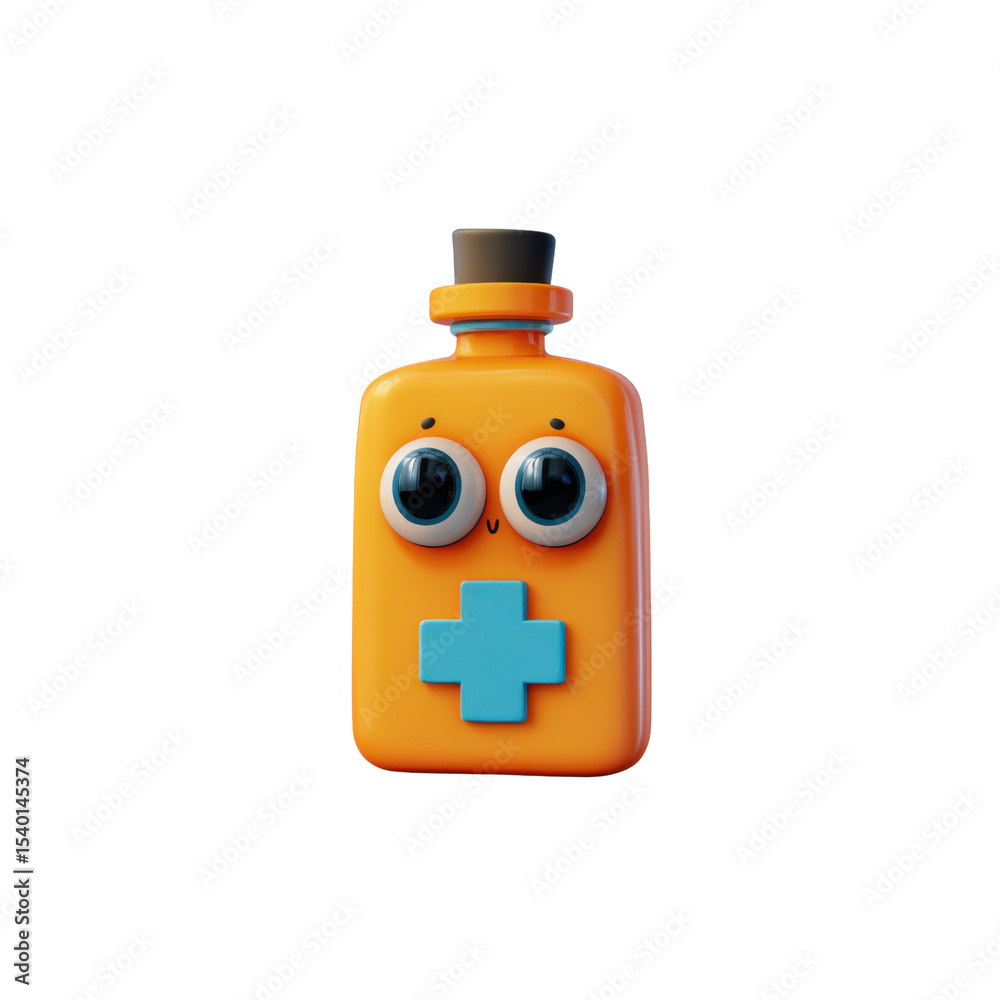 Obraz premium A whimsical and stylized potion bottle character design, transparent background