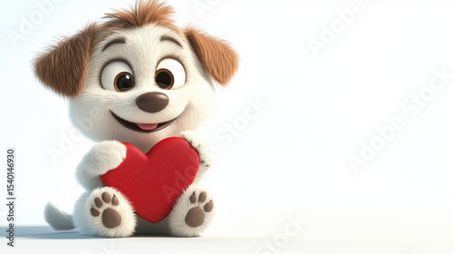 Cute animated puppy holding red heart, expressing joy and affection. This charming character embodies love and happiness, perfect for Valentine