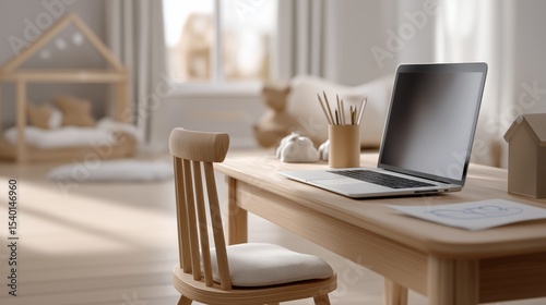 Home office setup with natural lighting and minimalist decor in modern space