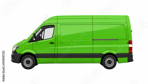 Green Delivery Van: A vibrant green delivery van, captured in a dynamic, side-angle shot, ready to serve your logistics and transportation needs. 