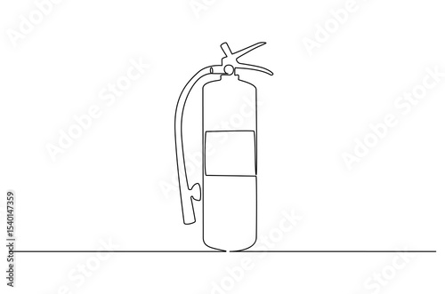 Continuous one line drawing of Fire extinguisher. Single line drawing illustration of Red fire extinguisher. Powerful emergency equipment for industrial concept vector art. Doodle line illustration.