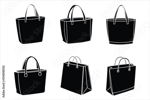 Six Black Tote Bags and Shopping Bags Silhouettes black bag