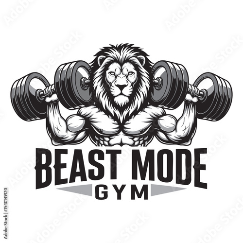 "Beast Mode Gym" Lion Bodybuilder Dumbbell Press Vector Icon Set - Primal Strength Theme.

