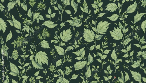 A seamless vintage floral pattern with leaves, ideal for textile, wallpaper, or decorative vector art