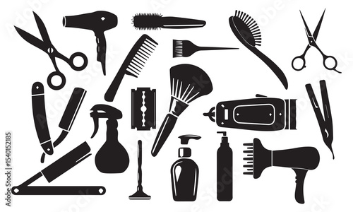 Beauty salon vector set. hair cut, manicure, makeup, hair coloring, hairdressing, styling professional beauty tools and equipment big set