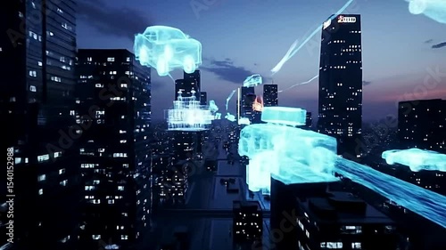 Futuristic Cityscape with Dynamic 2D/3D Elements, Sci-Fi Motion Graphics