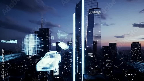 Futuristic Cityscape with Dynamic 2D/3D Elements, Sci-Fi Motion Graphics