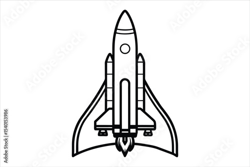 Black and White Rocket Ship Launching Illustration