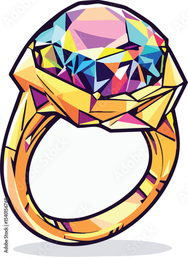 Colorful geometric illustration of a diamond ring showing brilliance and luxury in abstract style.
