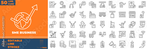 SME Busness Line Editable Icons set. Vector illustration in modern thin line style of sme business icons: building, portfolio, tax, delivery, etc