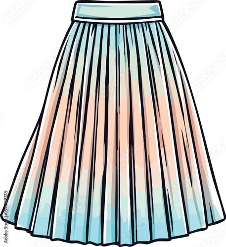 Elegant watercolor pleated skirt illustration with a fashionable gradient style design.