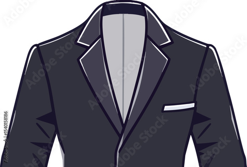 Illustration of a formal dark blue blazer with a lapel pocket elegant design isolated.