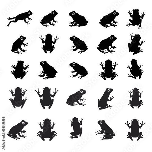 Frog black animal silhouette in vector set