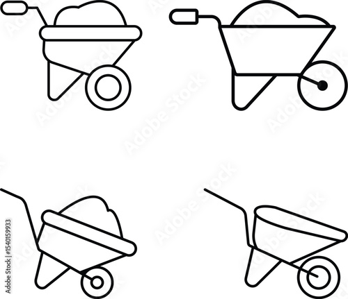 Minimalist Line Art Illustrations of Wheelbarrows in Grid Layout