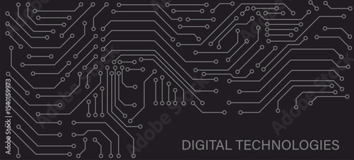 Printed circuit board of digital technology circuit diagram. Vector illustration. Sketch for creativity.
