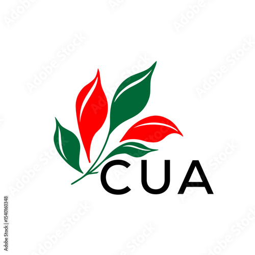 CUA Minimalist Nature Logo with Red and Green, Leaf Design CUA Later Logo on White Background
