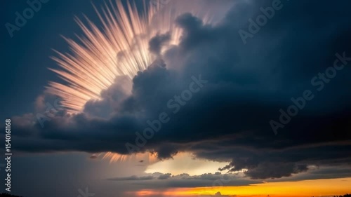 Dramatic Cloudy Sky With Golden Light Bursting Through Dark Clouds at Sunset