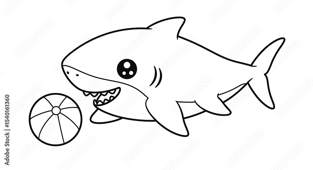 Obraz premium Adorable Cartoon Shark Playing with Beach Ball Free Printable Coloring Page
