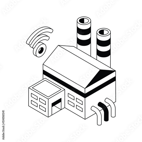 An amazing isometric icon of smart industry with signals