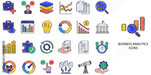 Business Analytics simple New concept 28 color icons set. Vector illustration.