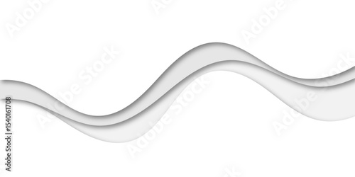 Abstract flowing wave layers in grayscale with soft shadows create a modern 3D paper-cut effect. Use as a minimalistic background for design, technology, or corporate presentation themes.