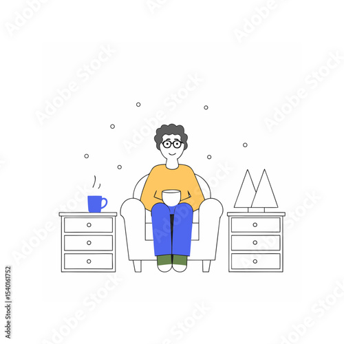 man siiting on the couch drinking coffee