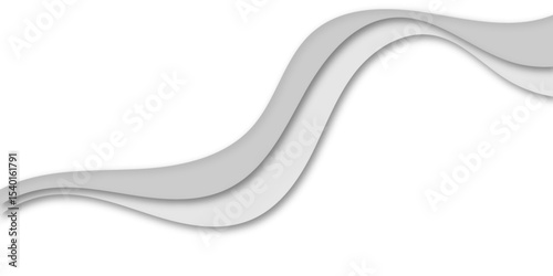 Abstract flowing wave layers in grayscale with soft shadows create a modern 3D paper-cut effect. Use as a minimalistic background for design, technology, or corporate presentation themes.