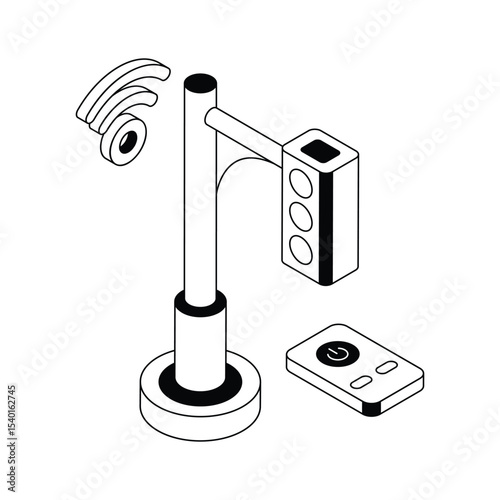 Grab this isometric icon of traffic signal with wifi signals