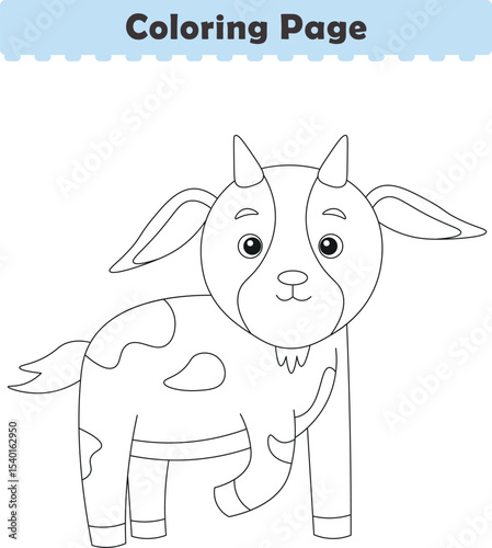 Funny cartoon goat. Coloring pages. Vector illustration