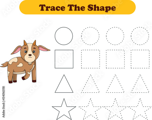 Tracing lines of different shape for kids with goats. Vector Illustration