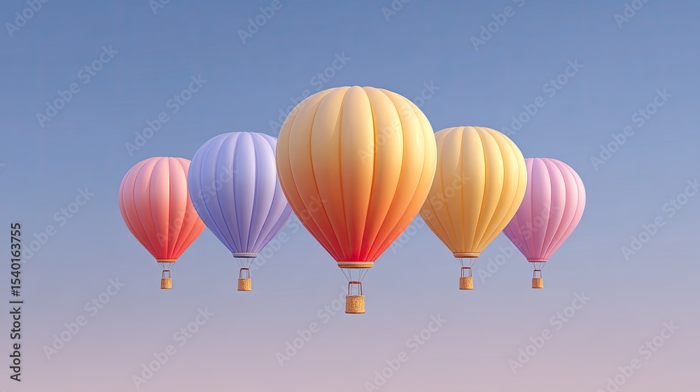 Obraz premium Colorful Hot Air Balloons in a Clear Sky at Sunrise Over Landscape