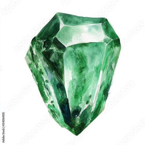 Rich green emerald gemstone with detailed facets, classic jewel in vertical cut, shiny precious stone for luxury jewelry, and elegant accessories