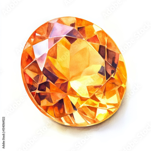 Bright orange gemstone with fiery brilliance, round faceted crystal with warm glow, golden yellow topaz, a jewel for accessories and jewelry collection