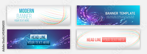 A modern set of abstract banners with colorful dots, digital waves, and tech-inspired designs. Ideal for presentations, websites, business headers, and creative projects.
