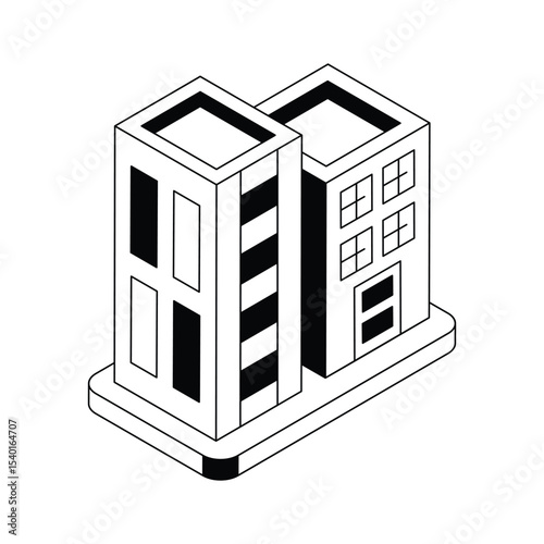 Visually engaging isometric icon showing office building