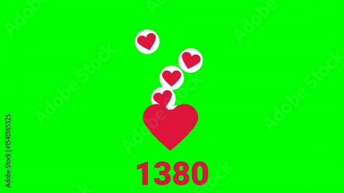 Animation Social media Like heart on green screen.